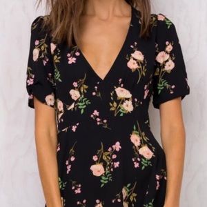 Princess Polly Floral “faux wrap” dress.